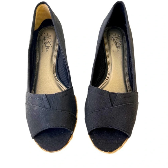 Life Stride Black Open Toe Espadrilles.Sz. 7.5 Soft System.Condition excellent - Picture 1 of 8